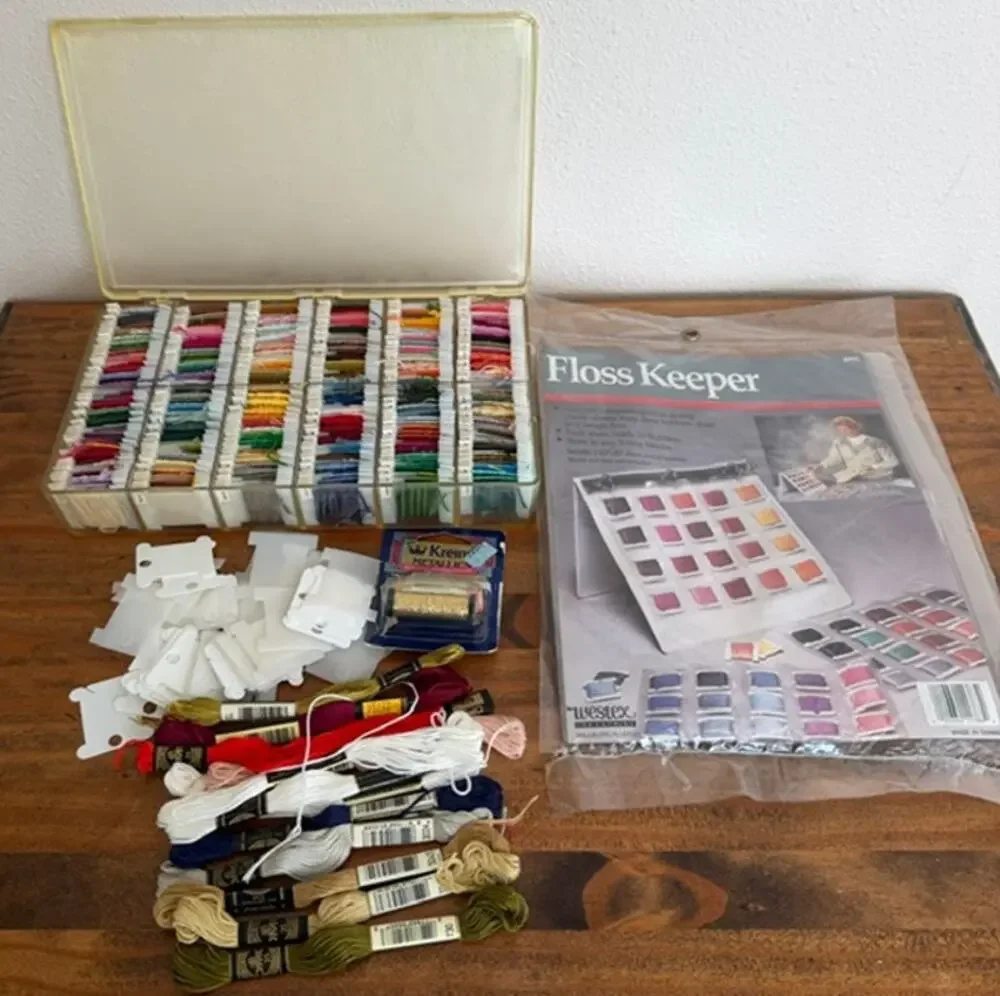 Mix Lot DMC Cross Stitching Floss, Floss Keeper and Organizer Box